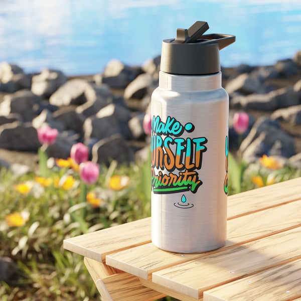 Water bottle Make yourself a priority, Water bottle or Favourite beverage, Drinking straw included, Stainless steel bottle, Gator Tumbler, 32oz (0.95L), US Post.
