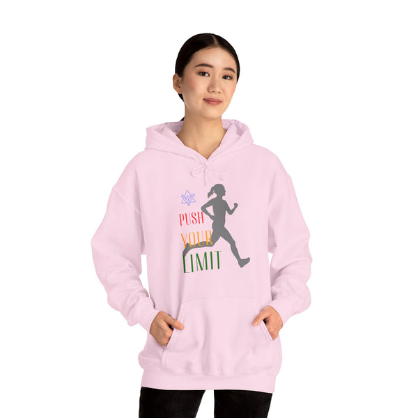 Push your limit Hoodie, Runner hoodie,  heavy blend hoodie with Kangaroo pocket, 5 Colours, 50% Cotton and 50% Polyester.