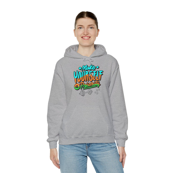 Make yourself a priority Hoodie, Gym Hoodie, Heavy Blend™ Hooded Sweatshirt, Kangaroo pocket, 6 colours, AU warehouse.