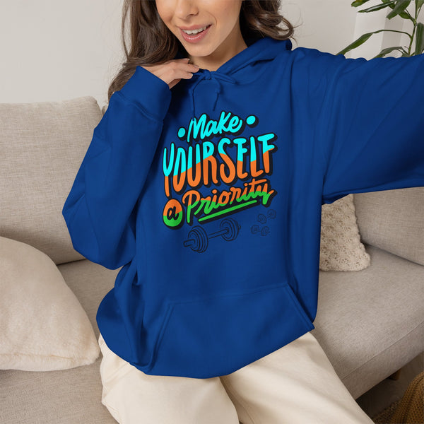 Make yourself a priority Hoodie, Gym Hoodie, Heavy Blend™ Hooded Sweatshirt, Kangaroo pocket, 6 colours, AU warehouse.