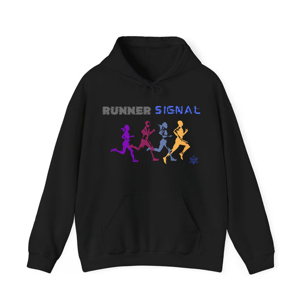 Runner signal hoodie,  Runner heavy blend hoodie with Kangaroo pocket, printed full colour, 6 colours, 50% Cotton and 50% Polyester.