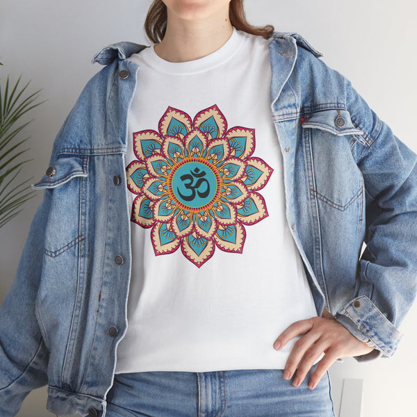 Floral Mandala T-shirt, OM symbol T-shirt, Heavy Cotton Tee, 7 different colours, Top quality Cotton.
