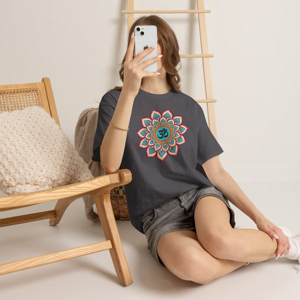 Floral Mandala T-shirt, OM symbol T-shirt, Heavy Cotton Tee, 7 different colours, 100% Cotton.