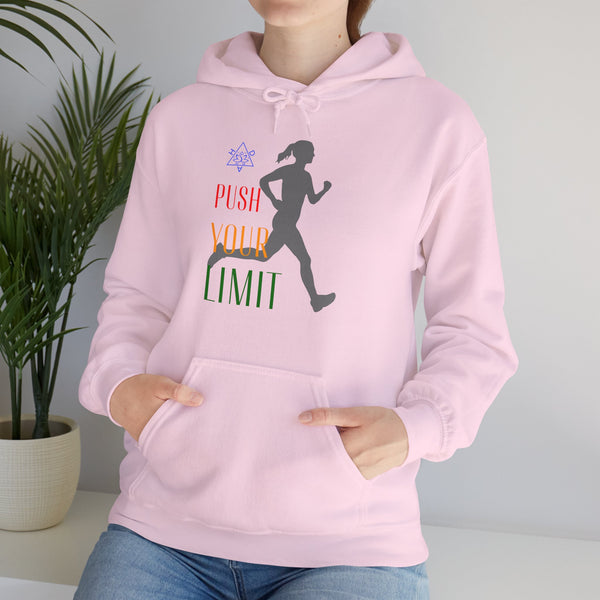 Push your limit Hoodie, Runner hoodie,  heavy blend hoodie with Kangaroo pocket, 5 Colours, 50% Cotton and 50% Polyester.