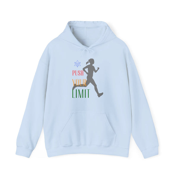 Push your limit Hoodie, Runner hoodie,  heavy blend hoodie with Kangaroo pocket, 5 Colours, 50% Cotton and 50% Polyester.