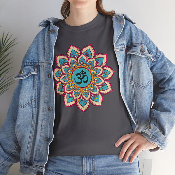 Floral Mandala T-shirt, OM symbol T-shirt, Heavy Cotton Tee, 7 different colours, Top quality Cotton.