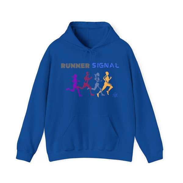 Runner signal hoodie,  Runner heavy blend hoodie with Kangaroo pocket, printed full colour, 6 colours, 50% Cotton and 50% Polyester.