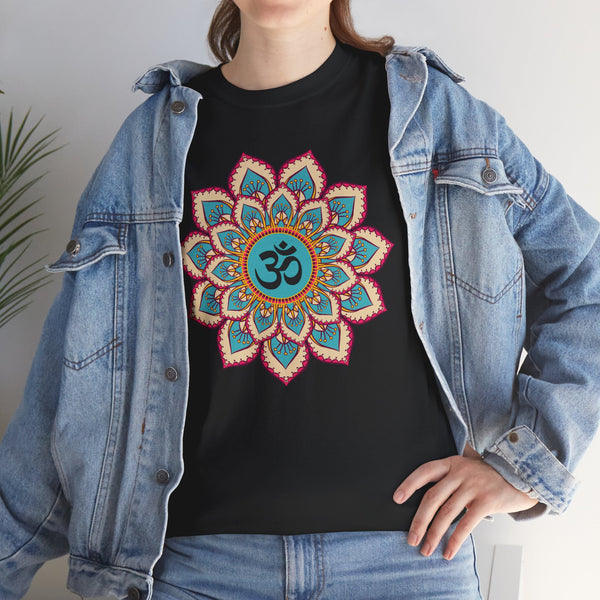 Floral Mandala T-shirt, OM symbol T-shirt, Heavy Cotton Tee, 7 different colours, Top quality Cotton.