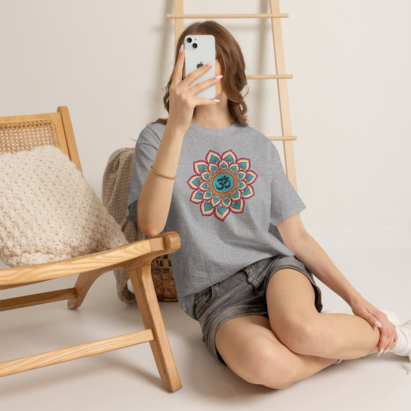 Floral Mandala T-shirt, OM symbol T-shirt, Heavy Cotton Tee, 7 different colours, 100% Cotton.