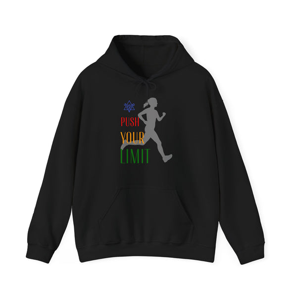 Push your limit Hoodie, Runner hoodie,  heavy blend hoodie with Kangaroo pocket, 5 Colours, 50% Cotton and 50% Polyester.