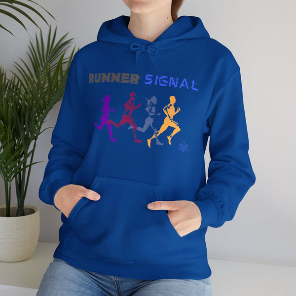 Runner signal hoodie,  Runner heavy blend hoodie with Kangaroo pocket, printed full colour, 6 colours, 50% Cotton and 50% Polyester.