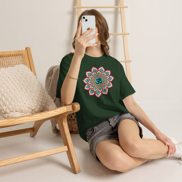 Floral Mandala T-shirt, OM symbol T-shirt, Heavy Cotton Tee, 7 different colours, 100% Cotton.
