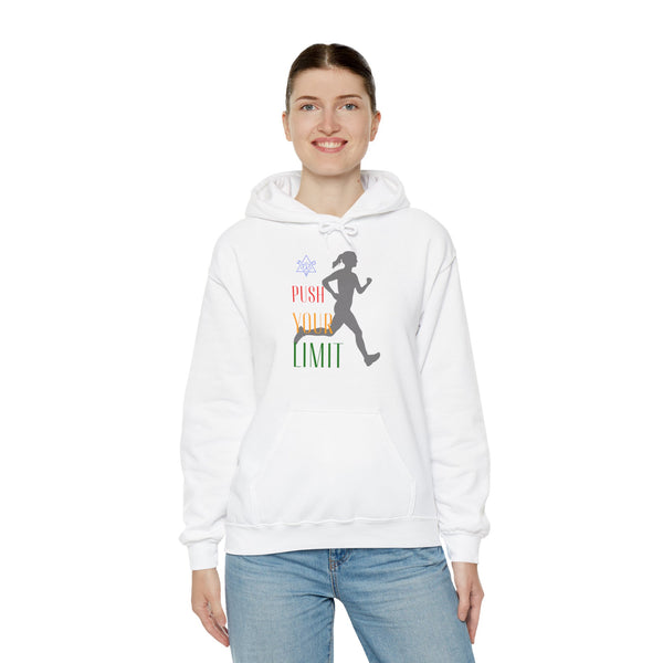 Push your limit Hoodie, Runner hoodie,  heavy blend hoodie with Kangaroo pocket, 5 Colours, 50% Cotton and 50% Polyester.