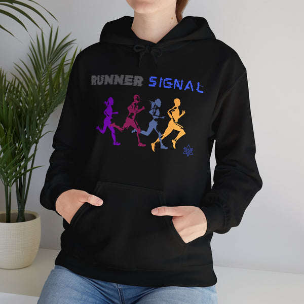 Runner signal hoodie,  Runner heavy blend hoodie with Kangaroo pocket, printed full colour, 6 colours, 50% Cotton and 50% Polyester.