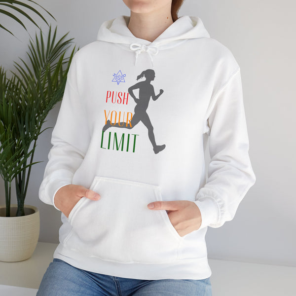 Push your limit Hoodie, Runner hoodie,  heavy blend hoodie with Kangaroo pocket, 5 Colours, 50% Cotton and 50% Polyester.