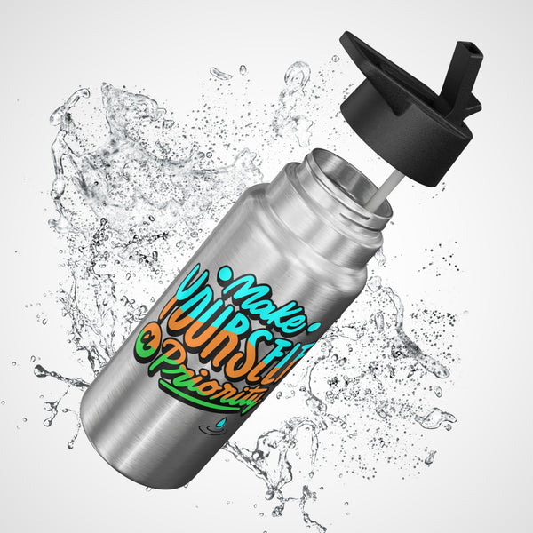 Water bottle Make yourself a priority, Water bottle or Favourite beverage, Drinking straw included, Stainless steel bottle, Gator Tumbler, 32oz (0.95L), US Post.