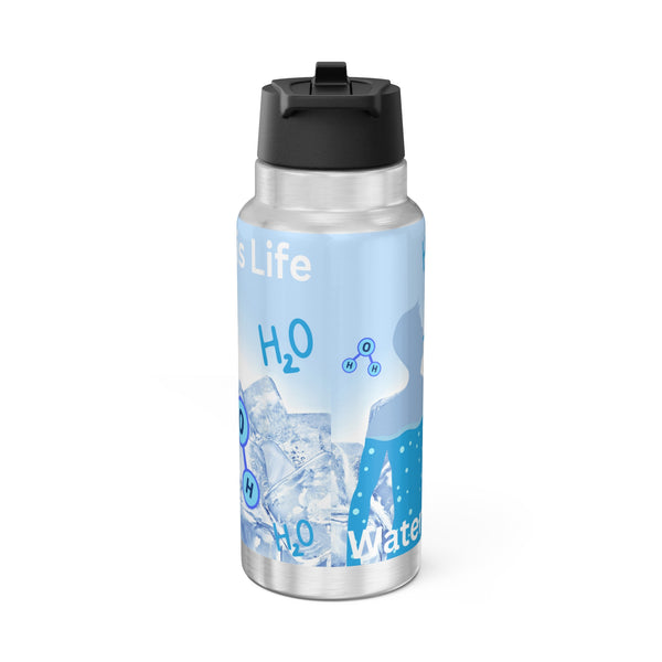 Water Bottle or Favourite beverage, Drinking straw included, Stainless steel bottle, Gator Tumbler, 32oz (0.95L), US Post.