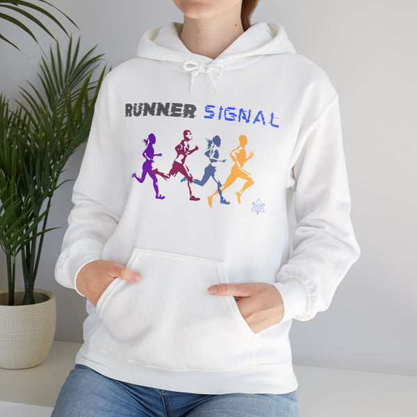 Runner signal hoodie,  Runner heavy blend hoodie with Kangaroo pocket, printed full colour, 6 colours, 50% Cotton and 50% Polyester.