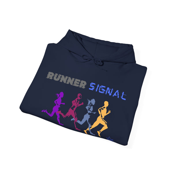 Runner signal hoodie,  Runner heavy blend hoodie with Kangaroo pocket, printed full colour, 6 colours, 50% Cotton and 50% Polyester.