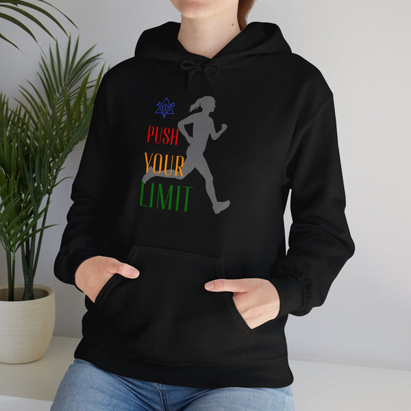 Push your limit Hoodie, Runner hoodie,  heavy blend hoodie with Kangaroo pocket, 5 Colours, 50% Cotton and 50% Polyester.