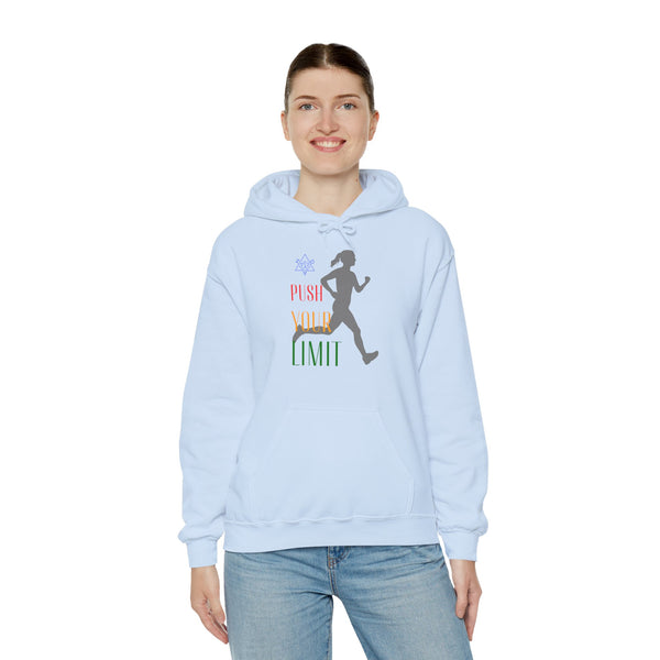Push your limit Hoodie, Runner hoodie,  heavy blend hoodie with Kangaroo pocket, 5 Colours, 50% Cotton and 50% Polyester.