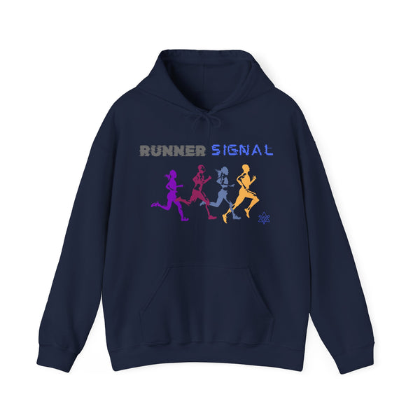 Runner signal hoodie,  Runner heavy blend hoodie with Kangaroo pocket, printed full colour, 6 colours, 50% Cotton and 50% Polyester.