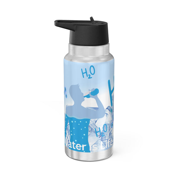 Water Bottle or Favourite beverage, Drinking straw included, Stainless steel bottle, Gator Tumbler, 32oz (0.95L), US Post.