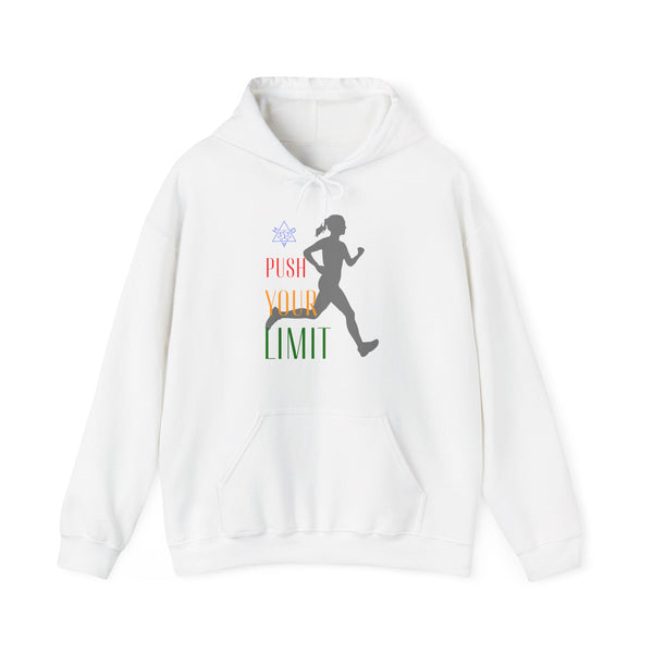 Push your limit Hoodie, Runner hoodie,  heavy blend hoodie with Kangaroo pocket, 5 Colours, 50% Cotton and 50% Polyester.