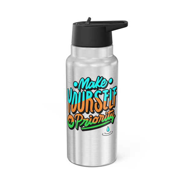 Water bottle Make yourself a priority, Water bottle or Favourite beverage, Drinking straw included, Stainless steel bottle, Gator Tumbler, 32oz (0.95L), US Post.