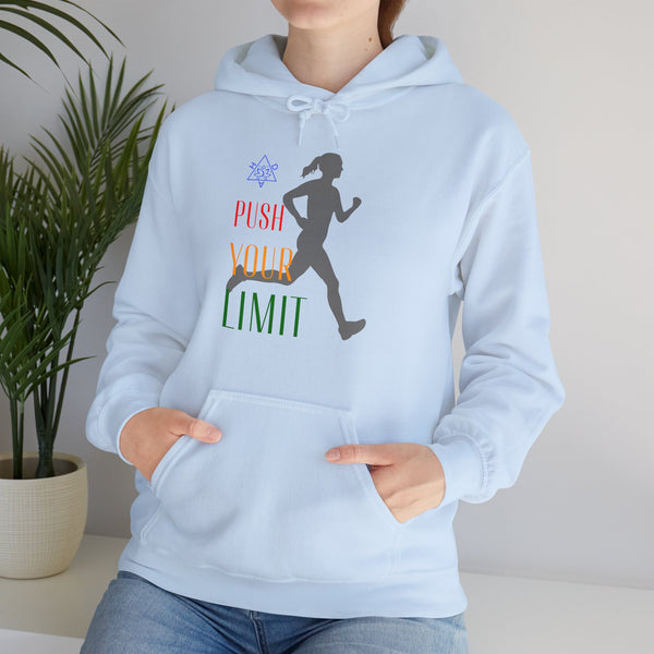 Push your limit Hoodie, Runner hoodie,  heavy blend hoodie with Kangaroo pocket, 5 Colours, 50% Cotton and 50% Polyester.