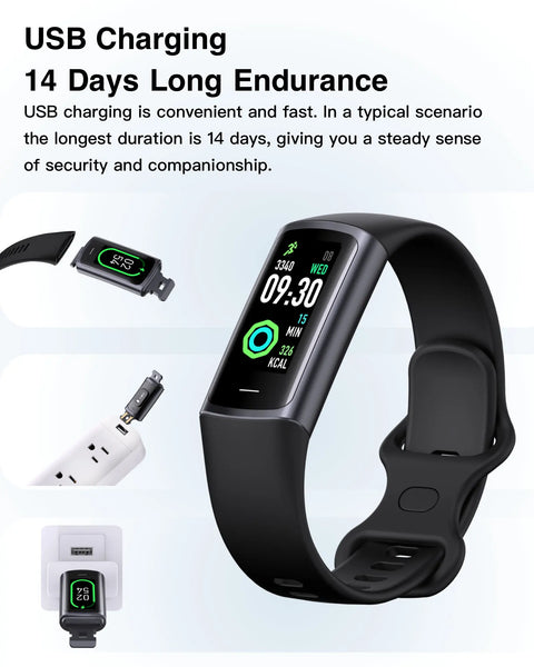 Smart Bracelet Fitness Tracker for Women or Man, Multi-Sports mode, Step Counter, Blood Oxygen, Sports mode,  USB rechargeable, Free App Easy to use.