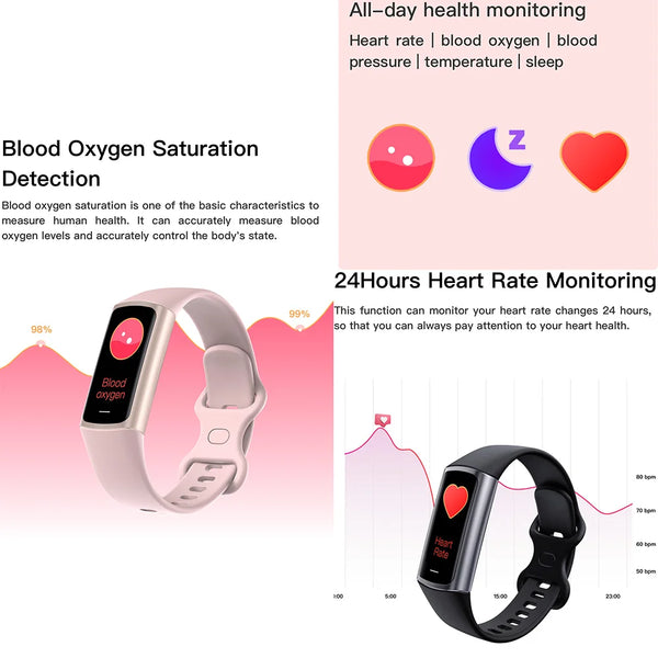 Smart Bracelet Fitness Tracker for Women or Man, Multi-Sports mode, Step Counter, Blood Oxygen, Sports mode,  USB rechargeable, Free App Easy to use.