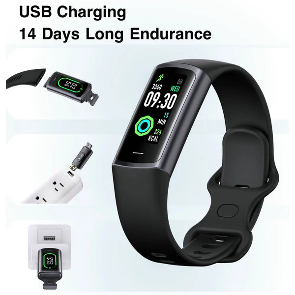 Smart Bracelet Fitness Tracker for Women or Man, Multi-Sports mode, Step Counter, Blood Oxygen, Sports mode,  USB rechargeable, Free App Easy to use.